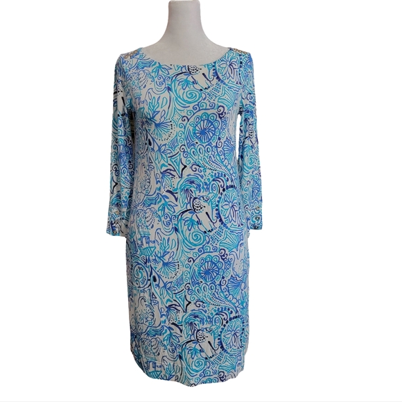 Lilly Pulitzer Womens Size XS Blue and White Long Sleeve Dress w/ Button Accents - Picture 1 of 9